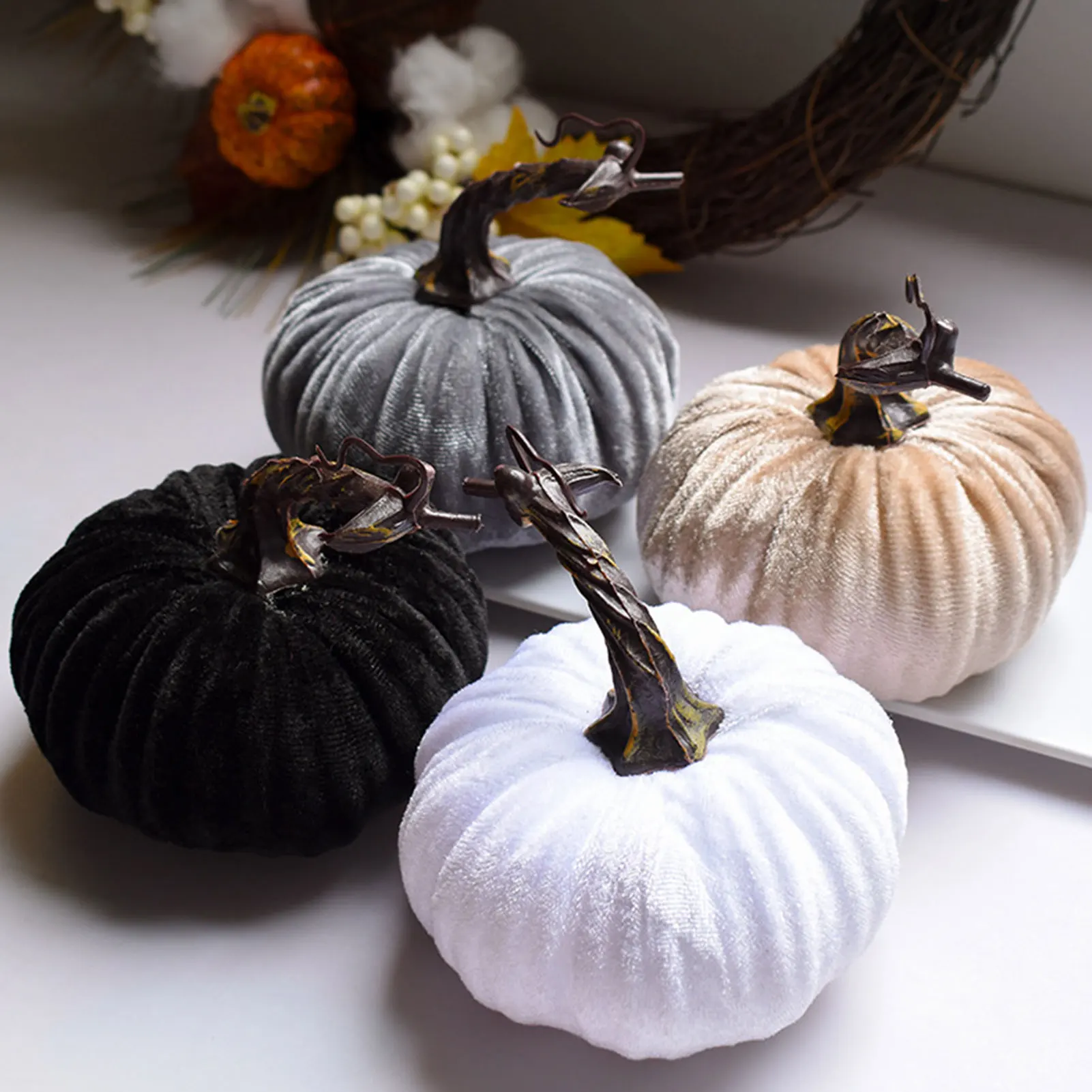 Fake Velvet Pumpkin Halloween Decoration Pumpkins Small Foam Pumpkins Autumn Table Decor Thanksgiving Photography Props