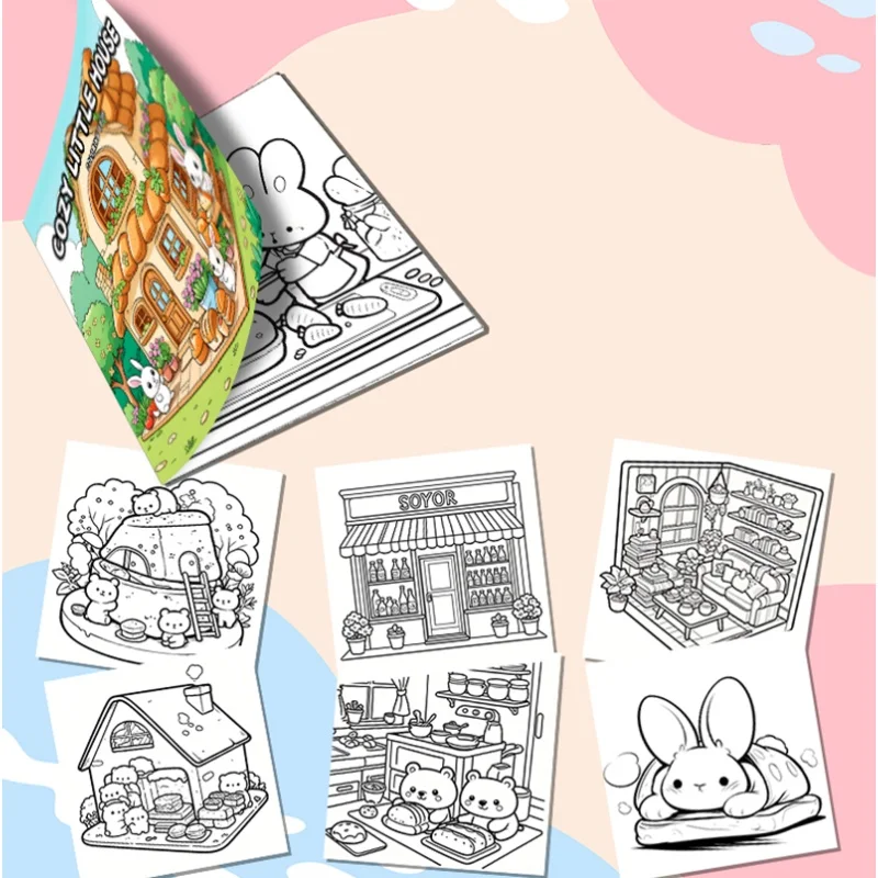 Libro da colorare per adulti Tema di piccoli giardini Semplice rilassante Sollievo dallo stress Pagine in grassetto Creatività fai da te Boost Genitore Bambino Divertimento Casa Leisu