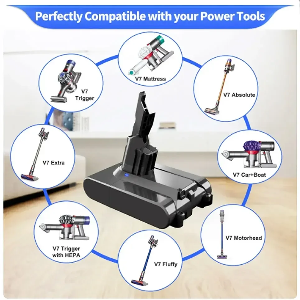 Batterie de remplacement pour Dyson V7, 9800mAh, 21.6V, Animal Trigger Hurhead Pro, Fluffy SV11, autonomie plus longue et aspiration plus forte