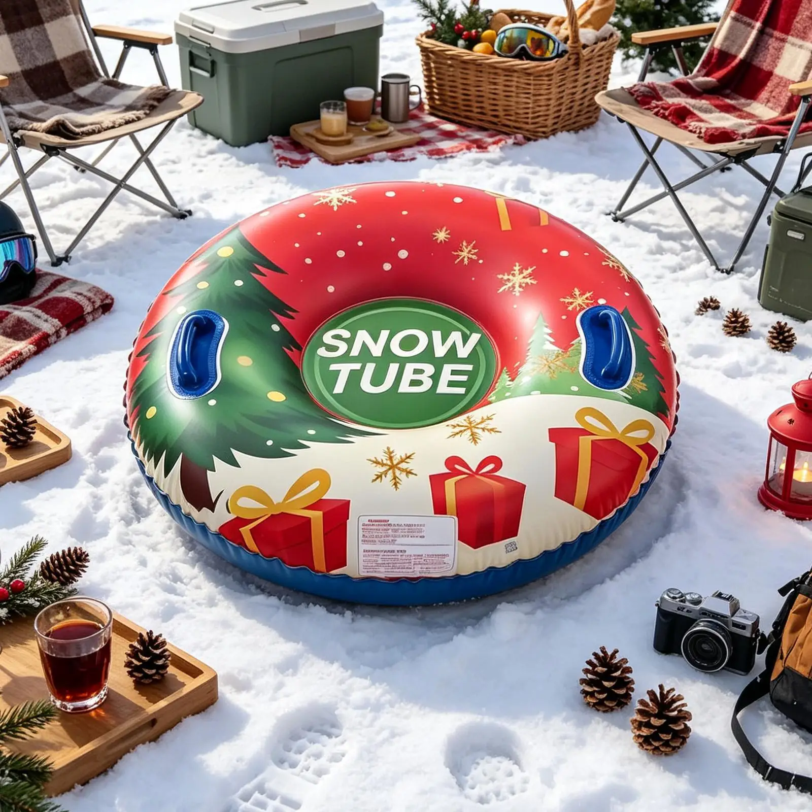 Inflatable Snow Tube 36 Inch Heavy Duty Christmas Toy With Handle Outdoor Snow Tubing For Family Outings Ski Resort Park Boys