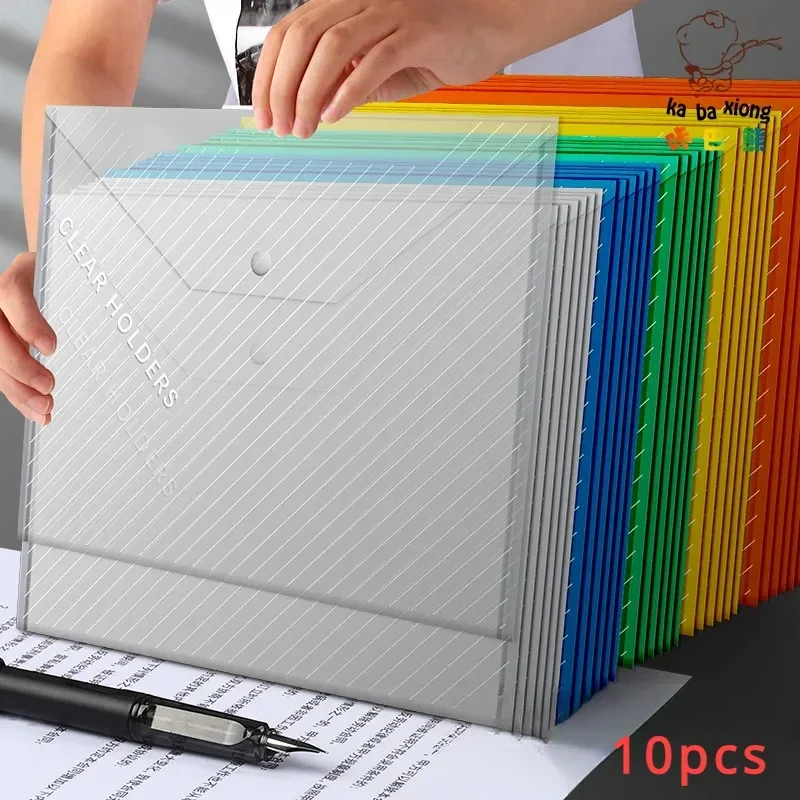 10PCS A4 Transparent Button Type File Bag Students Pocket Folders Waterproof Wholesale Data Files To Install Test Papers Office