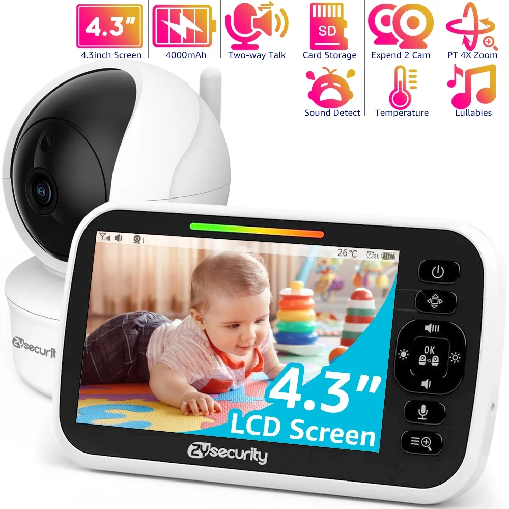 4.3 Inch Video Baby Monitor With Digital Zoom Surveillance Camera Auto Night Vision Two Way Intercom Babysitter Security Nanny