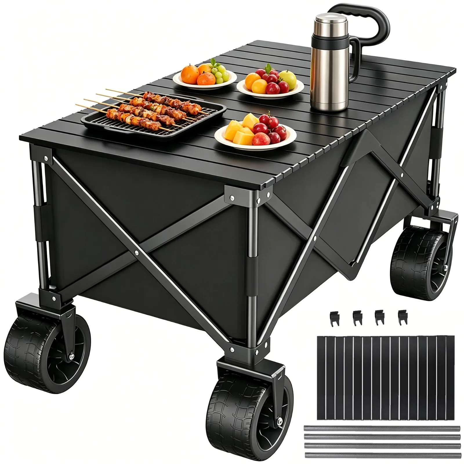 Carrito Plegable para Camping, Resistente, con Capacidad para 550 lb, Carretilla de Gran Capacidad para Jardín, Playa y Camping, con Portavasos