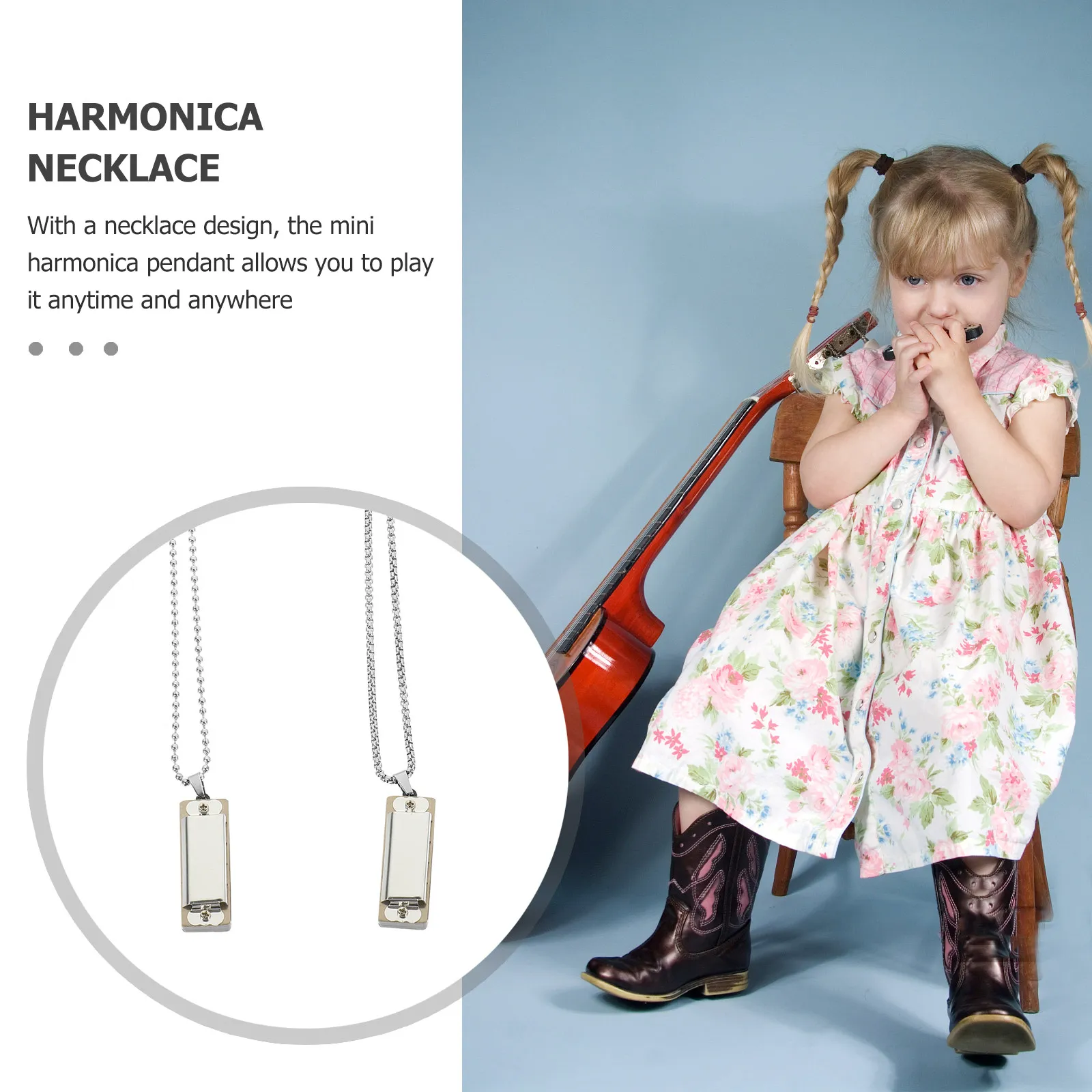 2Pcs Harmonica Necklace Pendant Exquisite Workmanship Portable Compact Size for Beginners Students Adults Musical Jewelry Gift