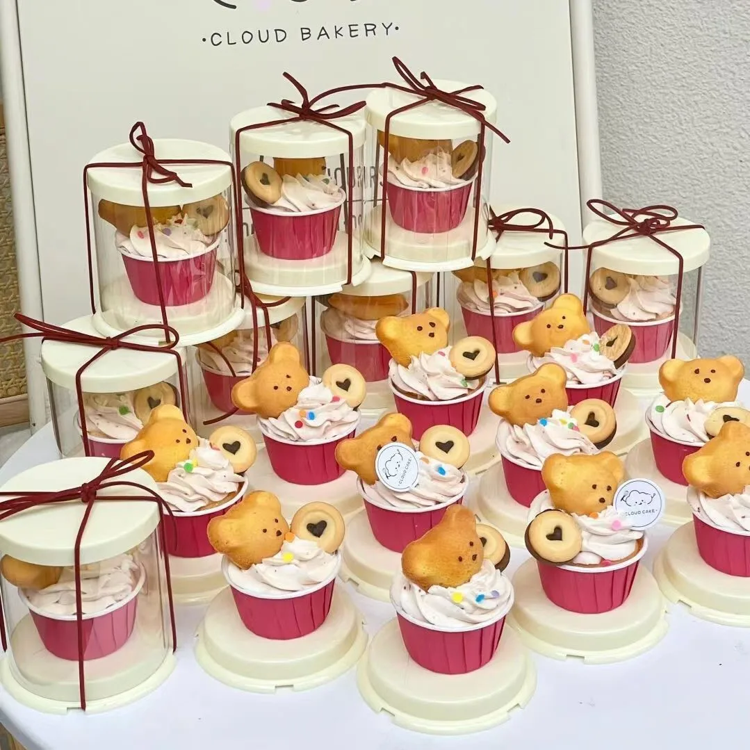 10Pcs Round Clear Cake Box for 2 inch Transparent Bakery Package Gift Boxes Cupcake Cookies Boxes with Lid for Carry Tall Layer