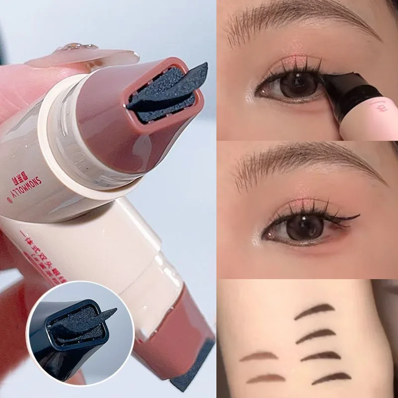 Hartvormige dubbele kop eyeliner stempelpen Langdurige waterdichte niet-vlekkende bruinzwarte eyeliner voor dikke make-up cosmetica