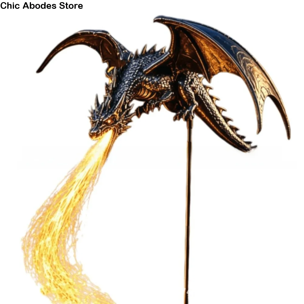 Solar Powered Solar Garden Light Resin Artwork Resin Craft Solar Fire Garden Lamp Dragon Fire Design Waterproof Solar LED Lamp