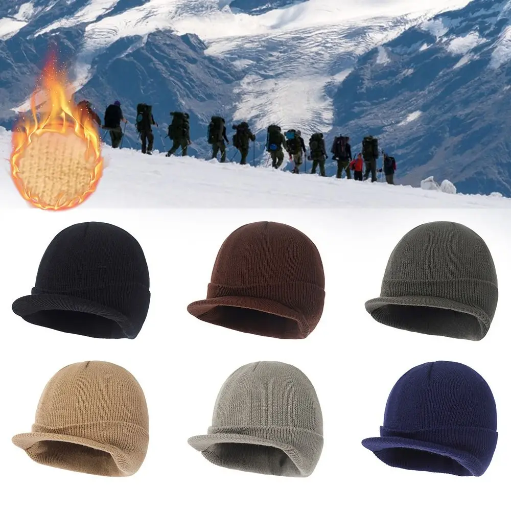 Fashion Thickened Men Knitted Cap Windproof Neck Warmer Big Brim Hat Ear Protection Duck Tongue Hat Cycling