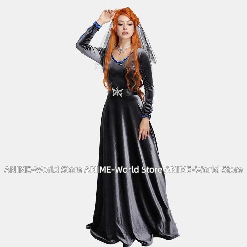 《Custom Made》Women's Cosplay Costume Lenora Dress Robe with Cloak and Veil Halloween Costumes for Women Fancy Dress Wig