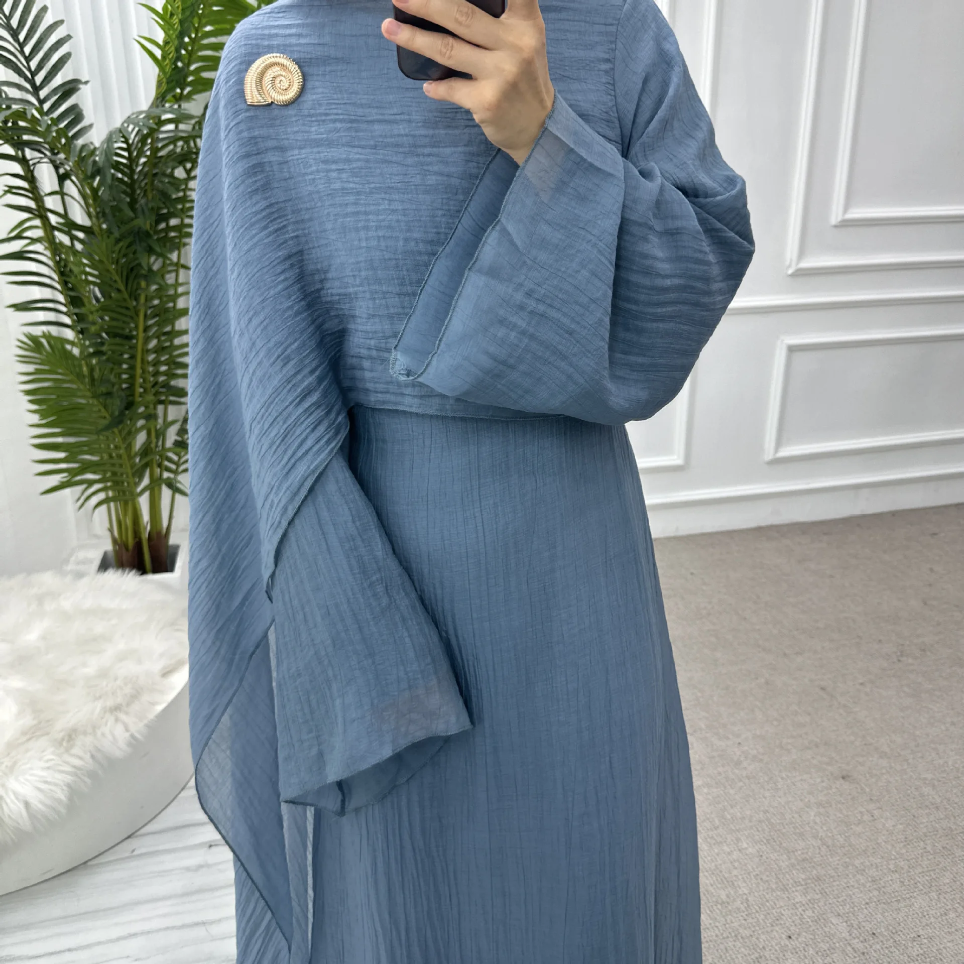 Solid Color Modest Muslim Dresses for Woman Abaya Dubai Luxury Pleated Shawl Gown Party Long Dress Islamic Clothing Eid Abayas