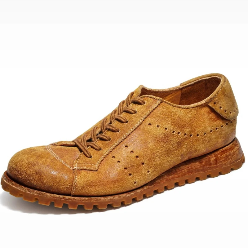 

Water-washed Horsehide Breathable Comfortable Training Shoes for Men's Genuine Leather Horse Skin Hand-sewn Fashion Casual Shoes