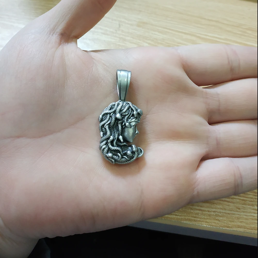 Greek Mythology Snake Hair Medusa Unisex Retro Necklace Nordic Tag Long Pendant With 60 Cm Titanium Steel Sweater Chain