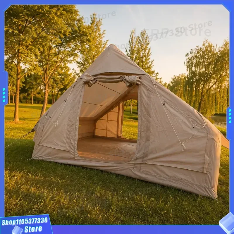 Waterproof 6.3sqm Inflatable Tent Entry-Level Single Door 210D Oxford Khaki Glamping Air Cabin Simple Build Affordable