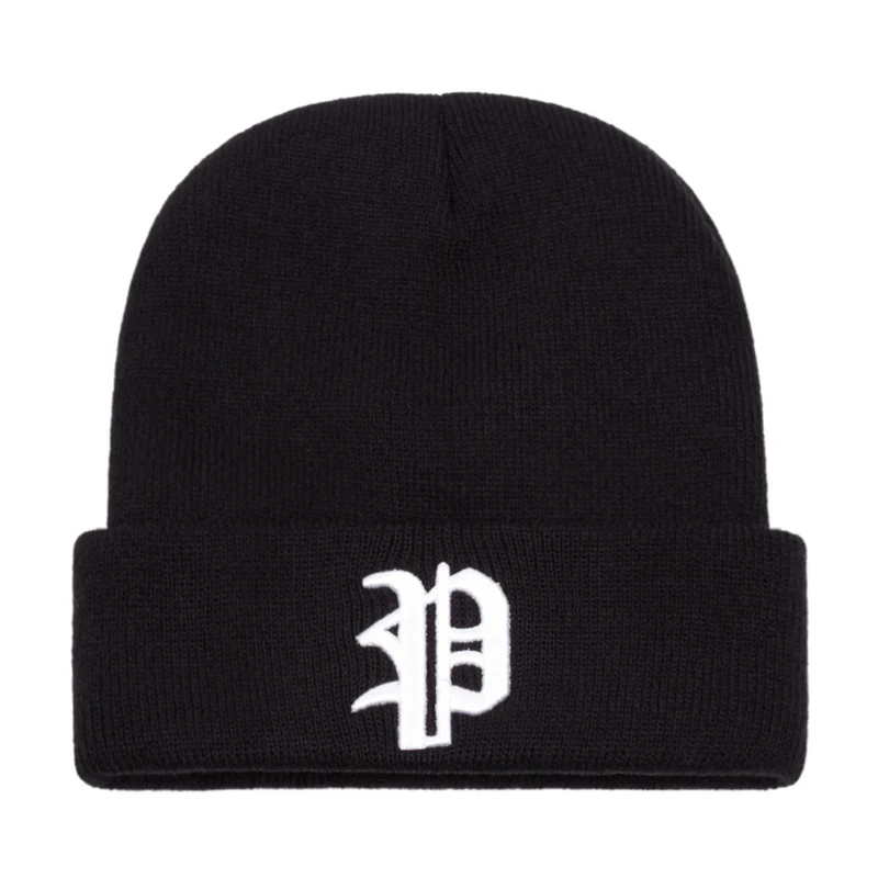 2026 New Creative Knitted Hat Gothic Alphabet IP Embroidered Bean Hat Autumn and Winter Casual Windproof Warm Hat Borderless Hat