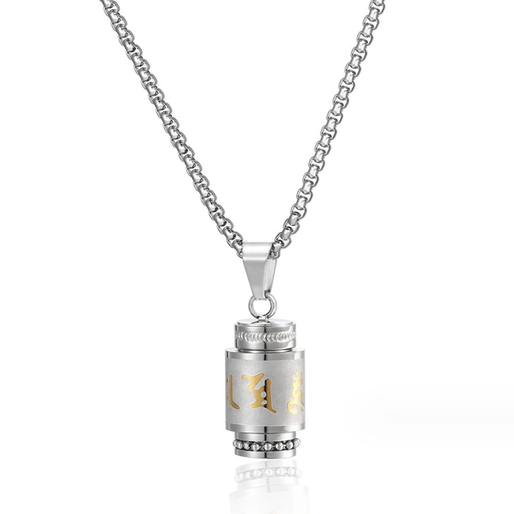 Stainless Steel Men Women Cremation Sanskrit Pendant Necklace Urn Ash Jewelry Gift For Him