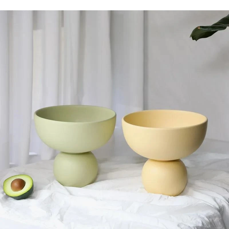 Simple Solid Color Ceramic High Foot Fruit Plate Living Room Tea Table Candy Snacks Nut Storage Tray Household Products