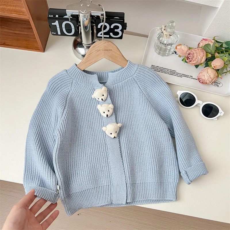 2024 Spring Autumn Kid Baby Girl 2PCS Clothes Set Cotton Floral Ruched Dress Knitted Long Sleeve Coat Suit Toddler Girls Outfits