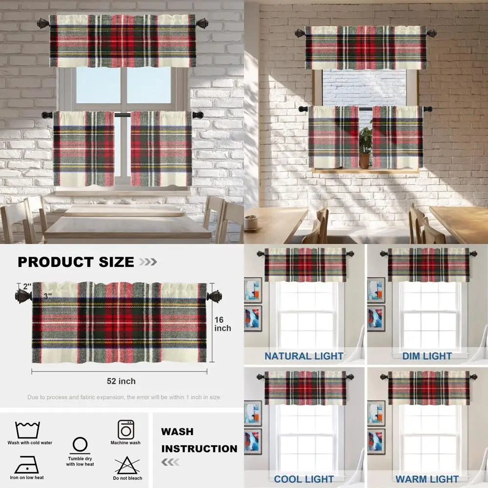 

Зеленые шерстяные клетчатые симметричные квадратные ламбрекены, многослойные полиэстеровые светонепроницаемые шторы для гостиной/ванной комнаты, 2 штуки, 52x16 дюймов