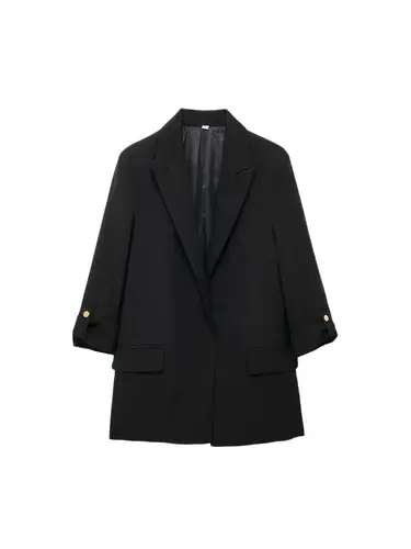 Imagen 2 del producto Abrigo blazer abierto para mujer con mangas vueltas, bolsillos con solapa frontal, ropa de abrigo femenina, tops elegantes, moda elegante