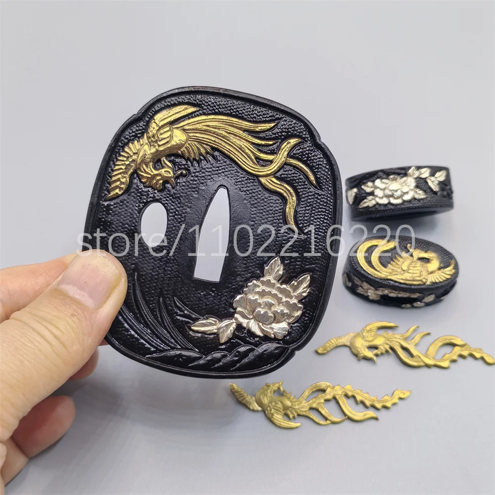 

Изысканный Феникс, медь, позолоченный, серебряный, Tsuba, поручня, Fuchi Kashira Menuki, для настоящего японского самурая, катаны, меча, фитинги
