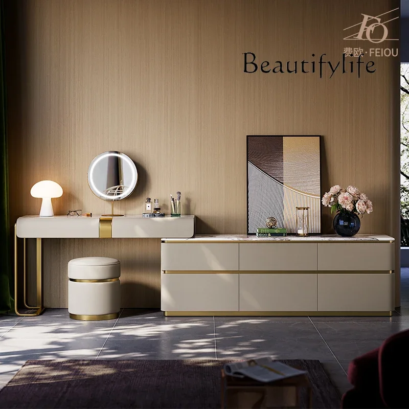 To Light Luxury Dresser High-end Custom Marble Villa Solid Wood Bedside Bucket Cabinet Desk TV Cabinet