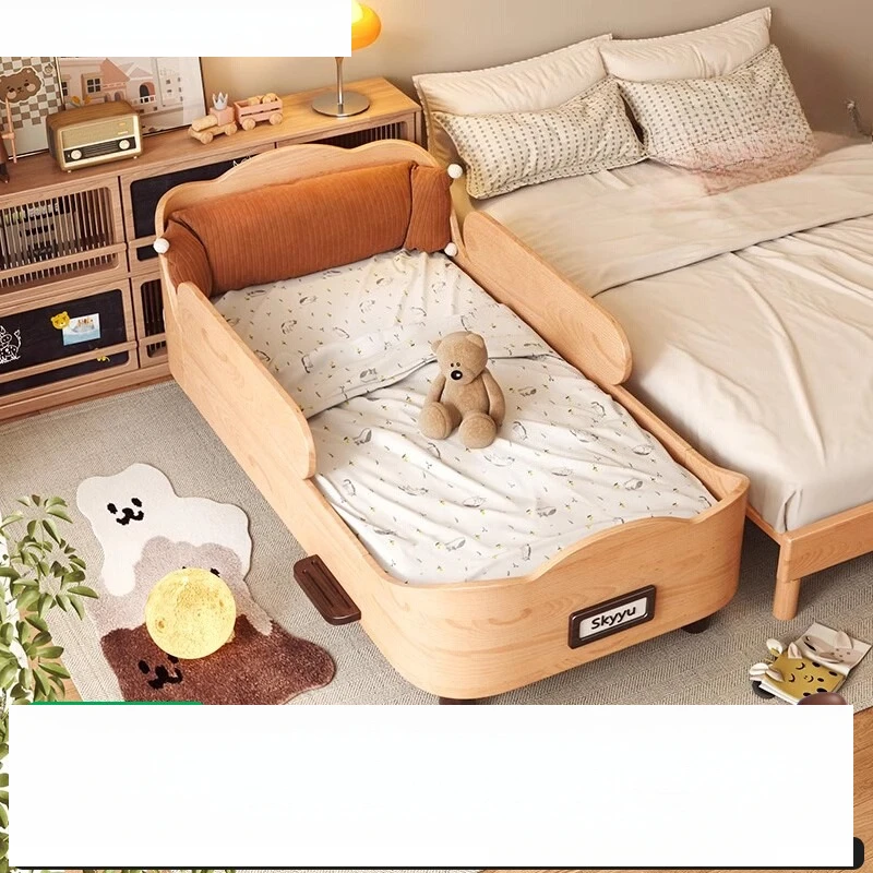 

Kojima solid wood children's bed Montessori with guardrail small baby splicing big girl princess boy single