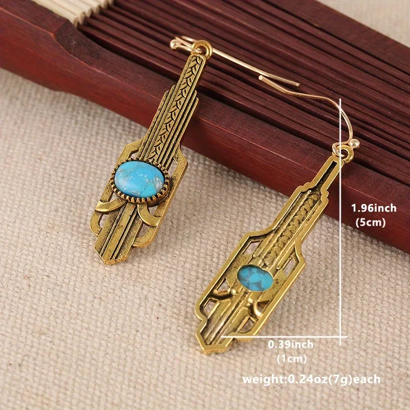 Vintage turquoise metal long pendant Boho style  women's earrings festive wear gifts