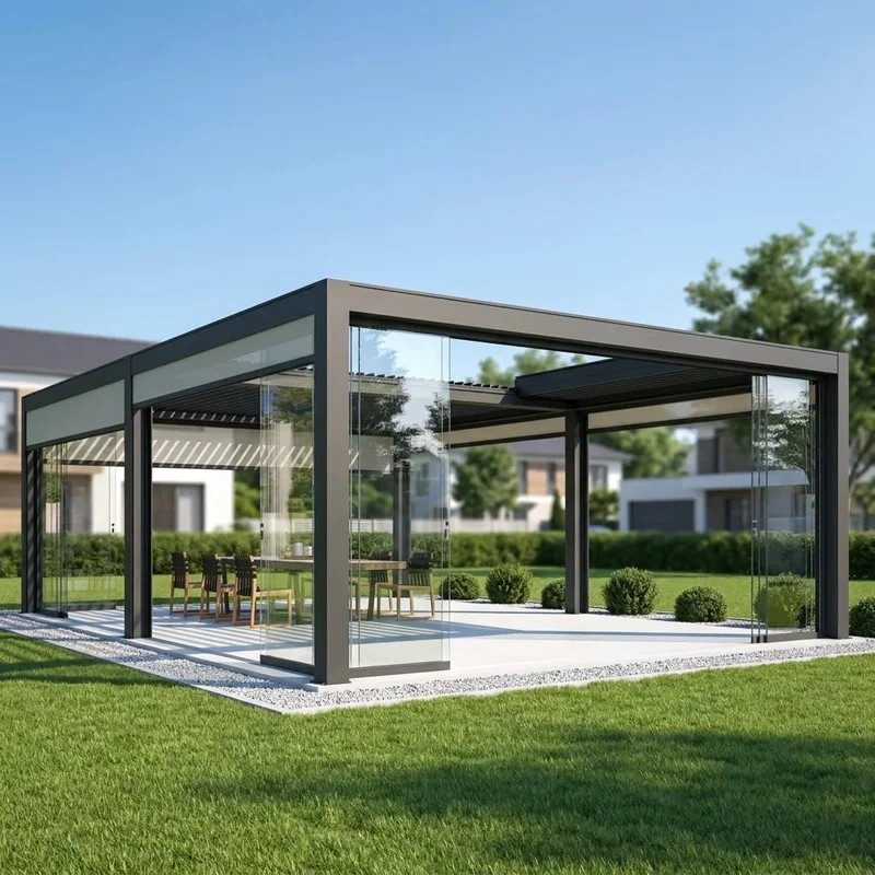 Modern Retractable Powder Coated Aluminum Alloy Pergola with Screen Backyard Garden Patio and Outdoor Living