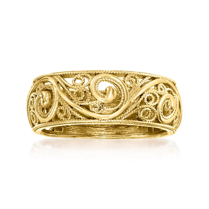 Vintage Exquisiter Handgefertigter Hohlring mit Goldüberzug für Damen, Modischer Eleganter Schmuck für Bankette und Hochzeiten