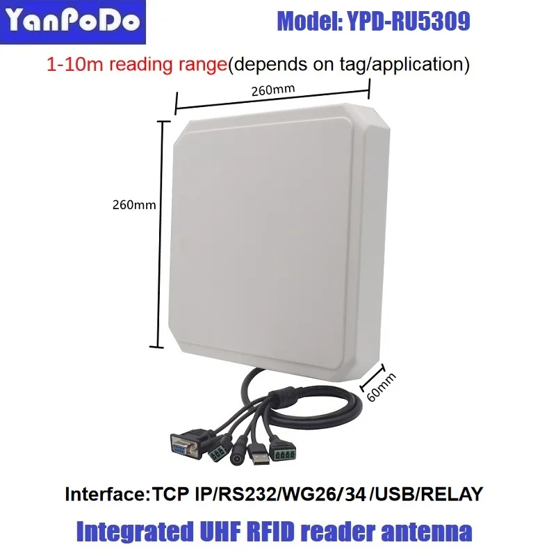 Yanpodo 10M TCP/IP uhf rfid reader long range USB RS232 WG26 WG34 RELAY free SDK for parking and warehouse management