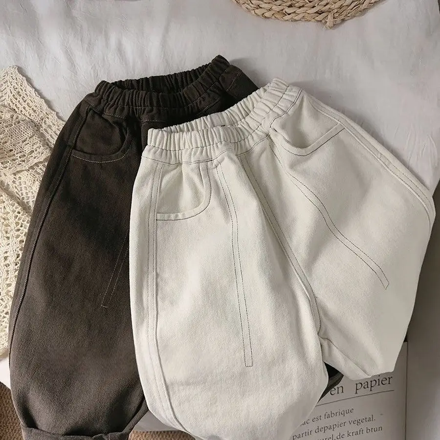 

Джинсы UNITIM для маленьких мальчиков, новые зимние однотонные утепленные детские джинсовые штаны для маленьких мальчиков с эластичной резинкой на талии, шаровары для маленьких мальчиков