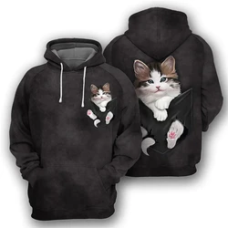 Autumn New 3D Animal Cat Printed Men's Hoodie Fashion Funny Design Simple Hoodie Street Retro Male Clothing Pullovers Coat 2024