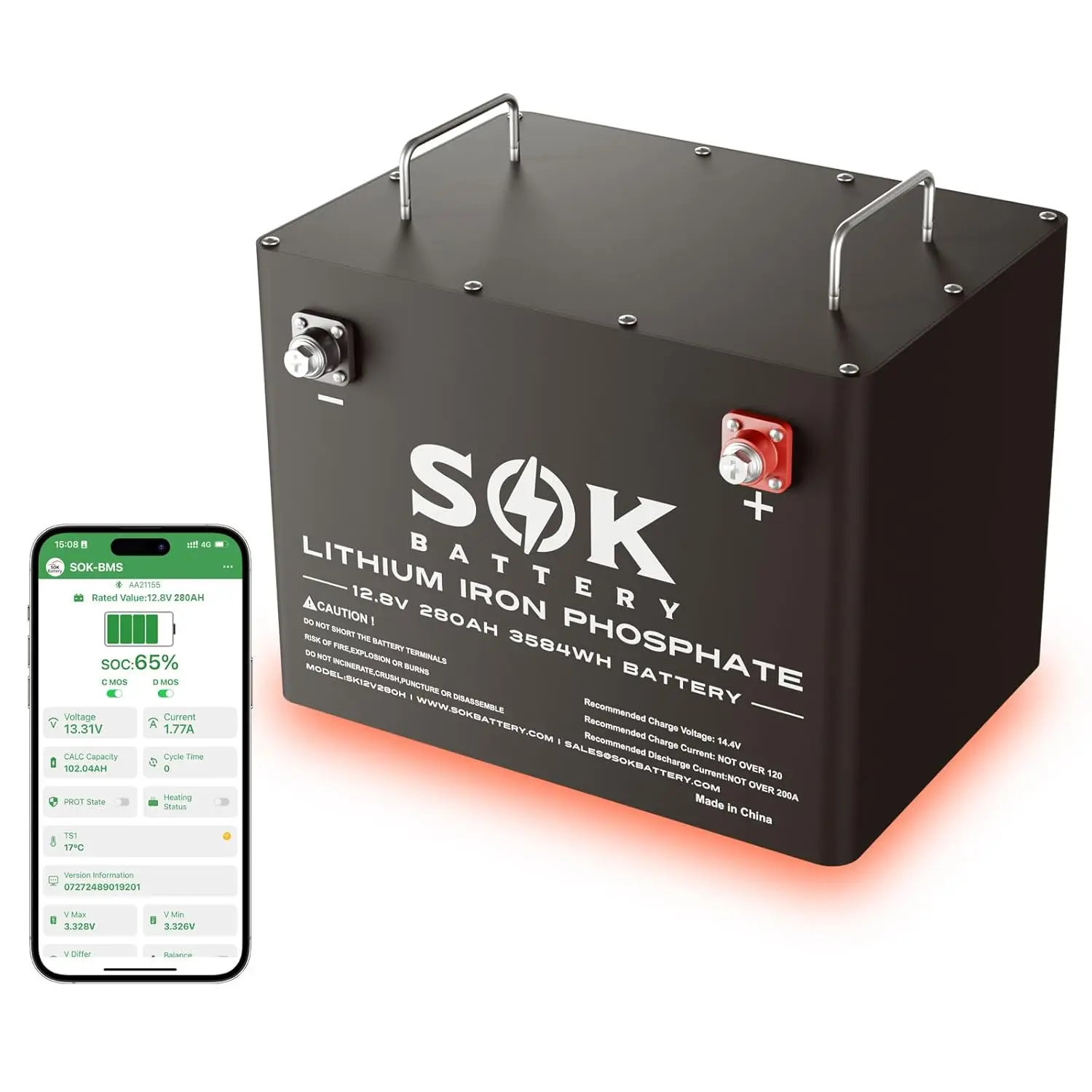 

12V 280AH LiFePO4 Lithium Battery, SK12V280H 4000~8000 cycles Support Bluetooth, Smart BMS, Built-in Heater Can, Customized