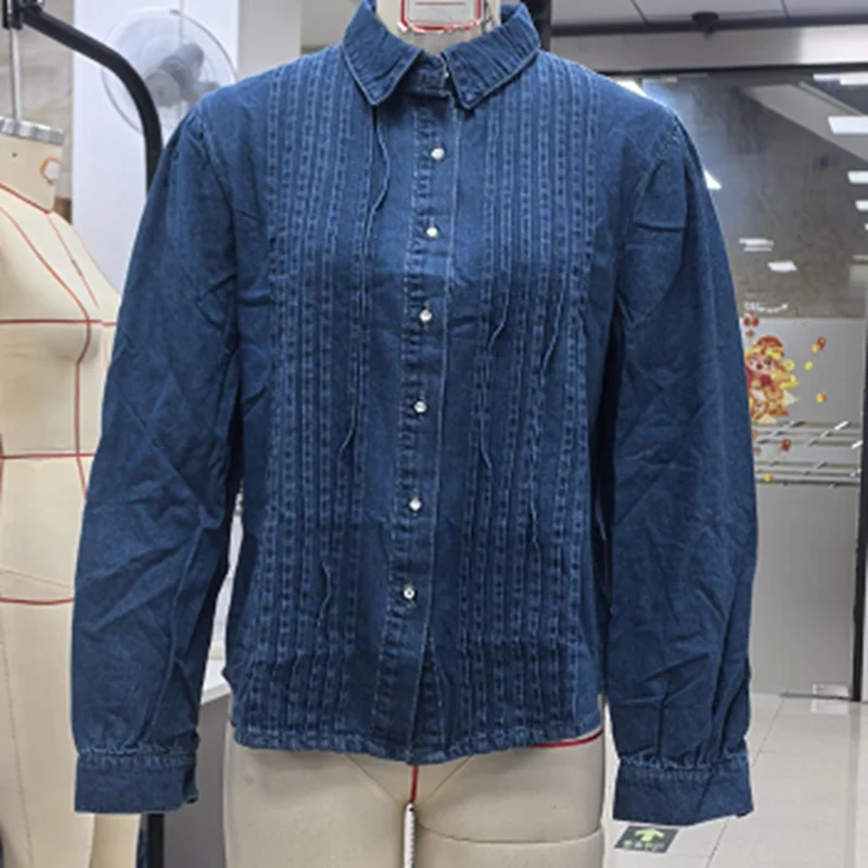 

Women Denim Jacket, Long Sleeve Turn-down Collar Button Closure Solid Fall Jacket Streetwear