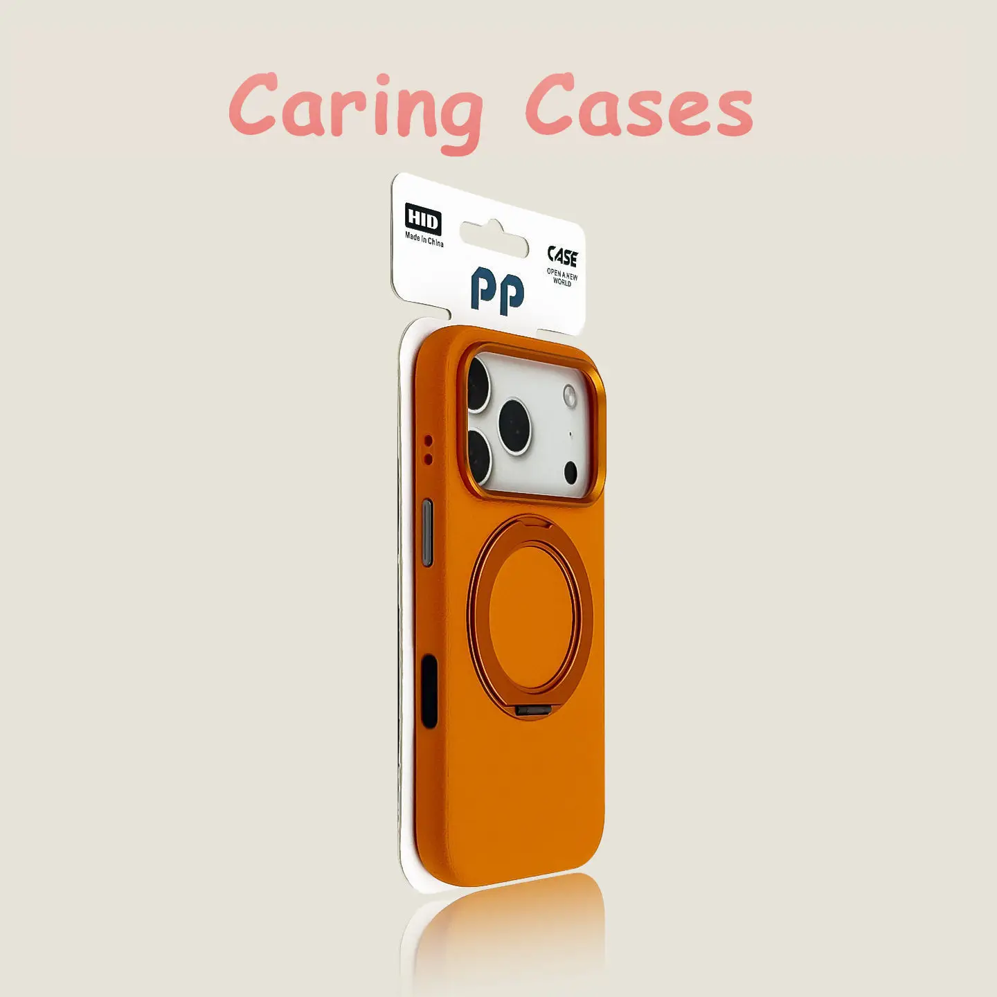 

For iPhone 17 Pro Max Case Blue Plain Leather Large Hole 360° Rotating Stand Shockproof Metal Lens Frame Premium Soft Edge Cover