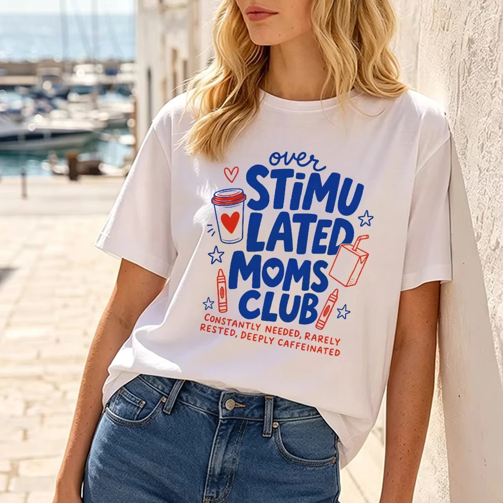 Blue Crayon Coffee Cup Hand Drawn Women T-Shirt Artistic Casual Tee Top Hobby Crafting Lifestyle Clothing Gift for Creative Tops