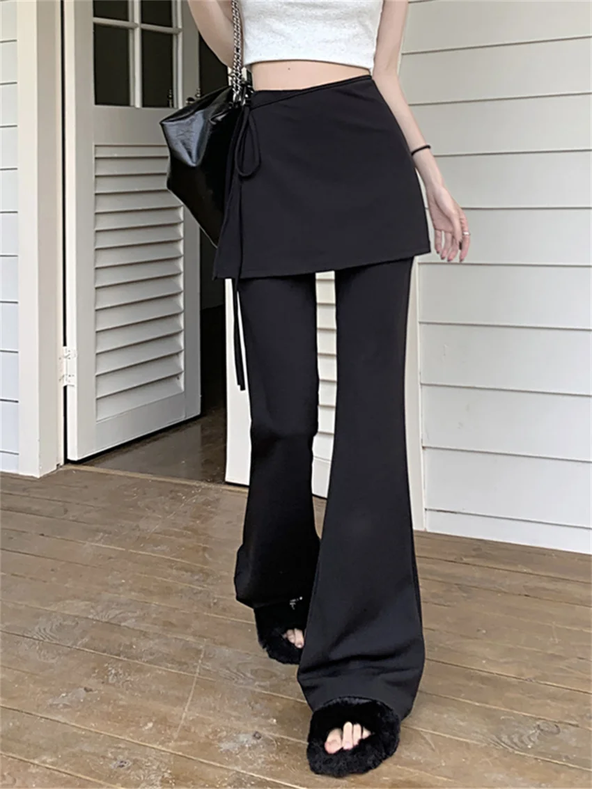 PLAMTEE Black High Waist Slim Mopping Pants Women Minimalist Chic New 2024 Summer Office Lady Streetwear Casual Flare Trousers