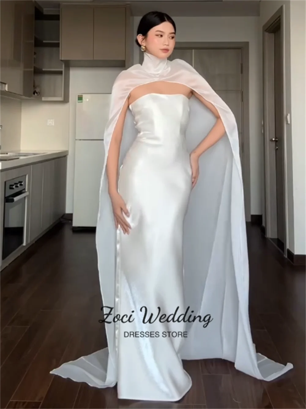 Zoci Bodenlange, elegante Hochzeits-Partykleider mit Schal, schlichtes Abendkleid für Frauen, individuell gestaltet