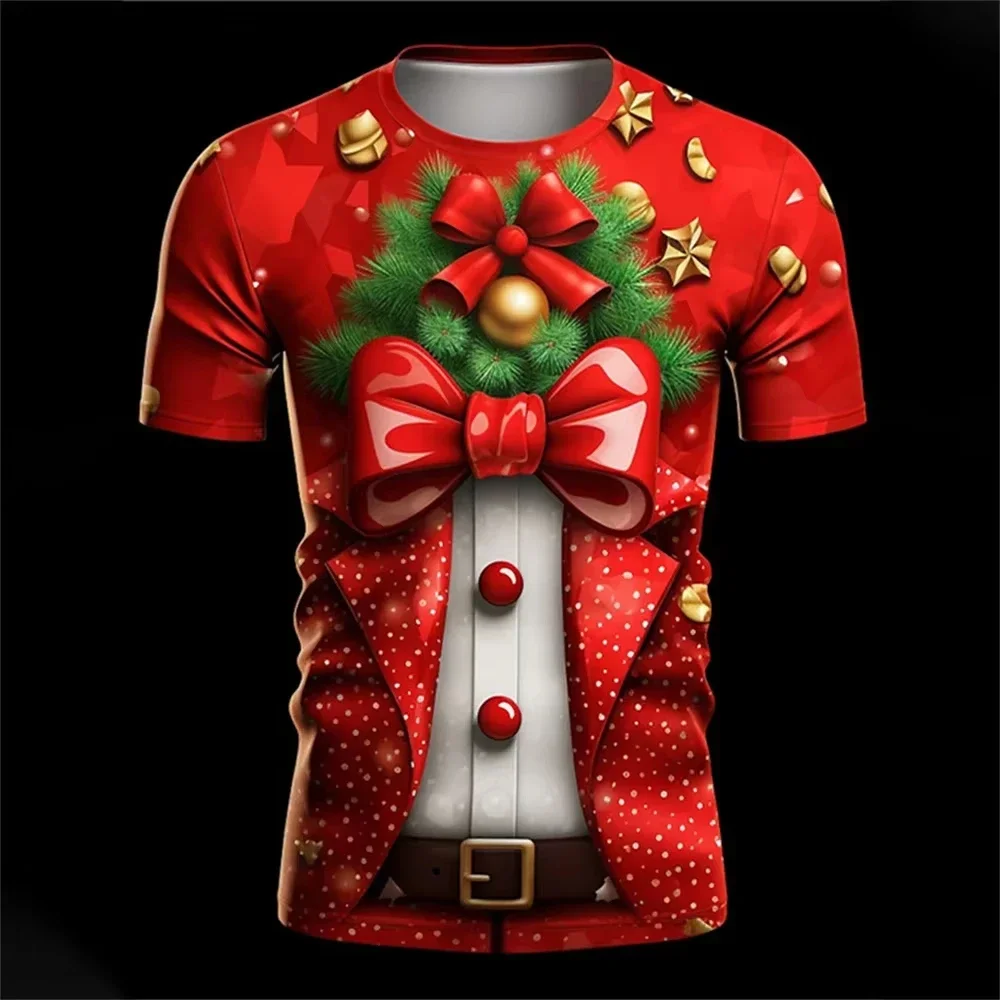 Fashion 3D Merry Christmas Print T-Shirt Santa Claus Christmas Pattern T-Shirt Men and Women Short Sleeve Neutral Top Clothing