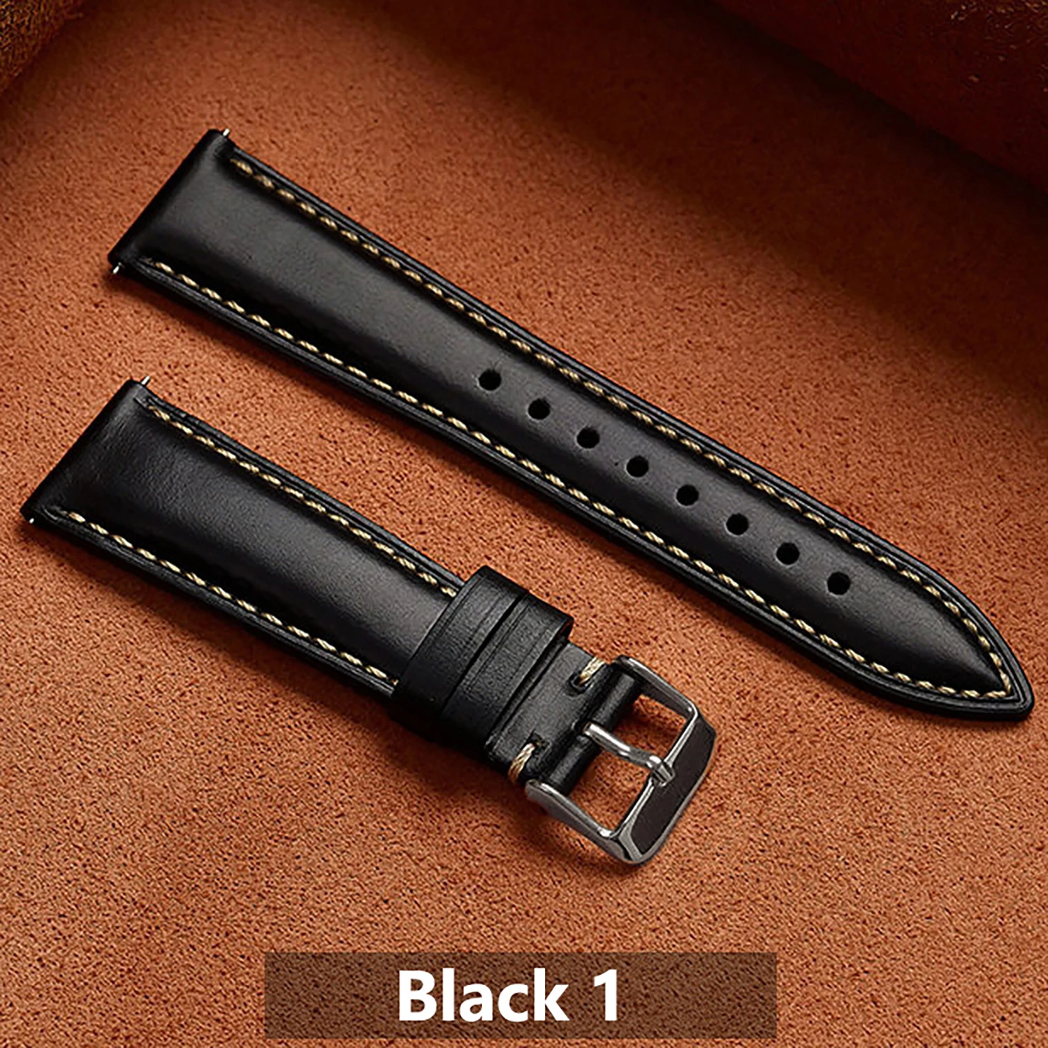 Wachs-Echtleder Uhrenarmband für Herren und Damen, Vollnarbiges Naturleder 18/19/20/21/22 mm Uhrenarmband mit Edelstahl-Schnalle – Detail 9