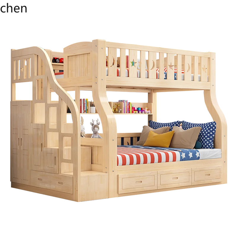 

ZML solid wood bunk bed bunk multi-functional storage bunk bed with wardrobe
