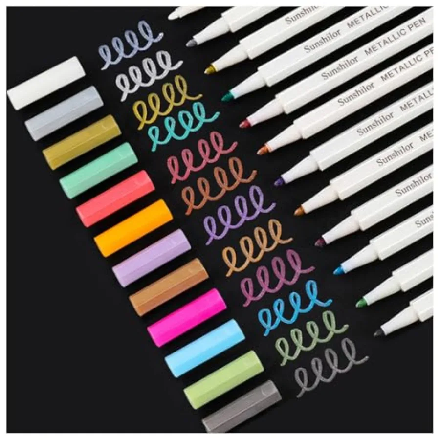 Metallic Markers Fine Point Metallic Marker Pens for Black Paper, Rock Painting, Easter Egg, Halloween Pumpkin, Card Making, Me