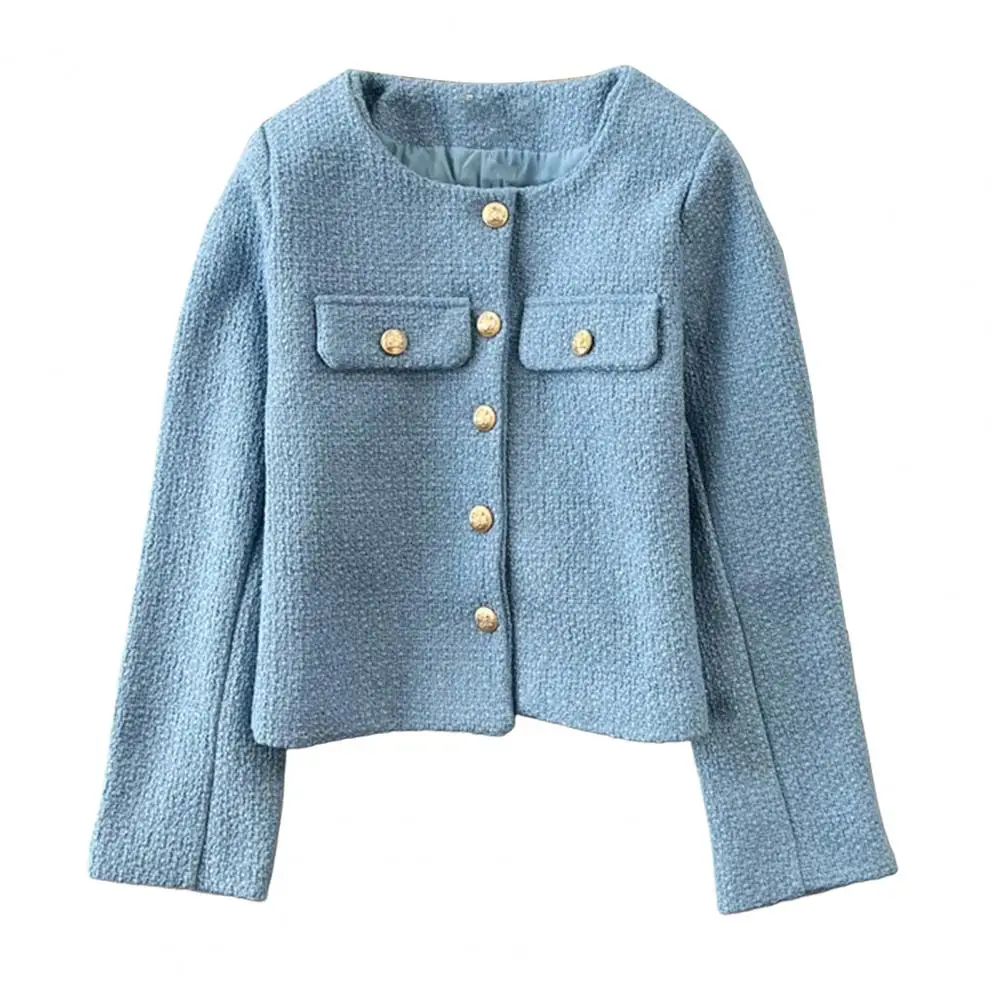 女性用フラップ付きクロップドジャケット,長袖コート,フロントボタン,女性用アウター,シックなトップス,ファッション