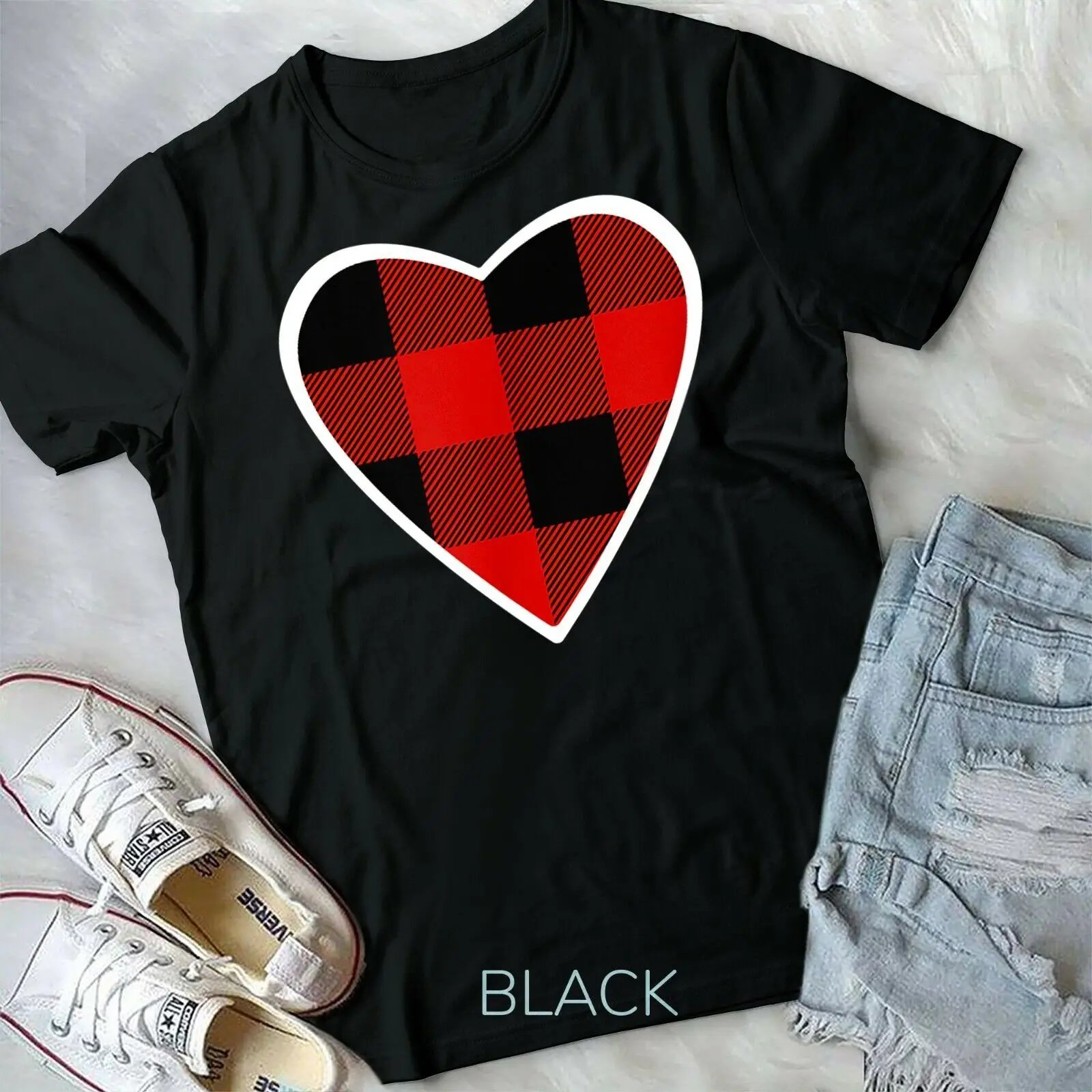 

Buffalo Plaid Red and Black Valentine Heart T-Shirt Unisex T-shirt