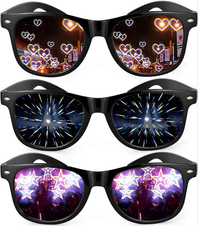 

25PCS Ultimate Diffraction Glasses 3D Rainbow Heart Star Effect for EDM Concert Rave Party Decor Accessory