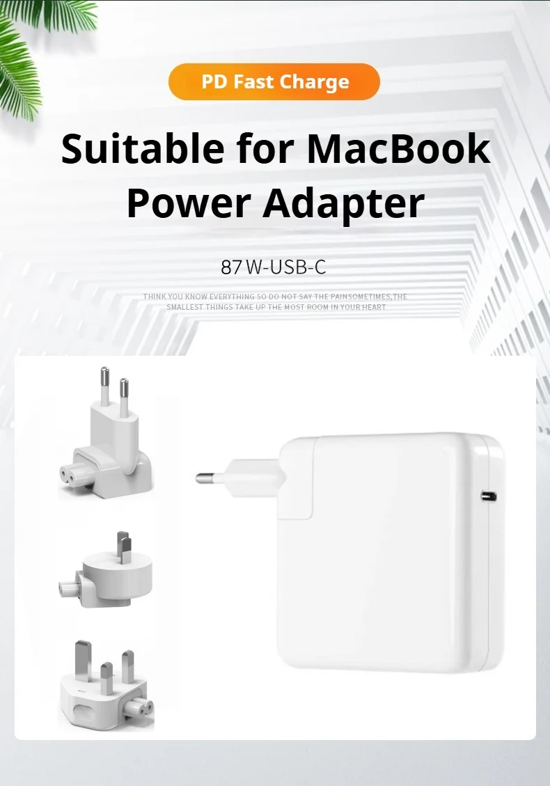 PD 87W USB-C Fast Charger for MacBook Air/Pro Series, Safe and Convenient PD Fast Charging Power Adapter