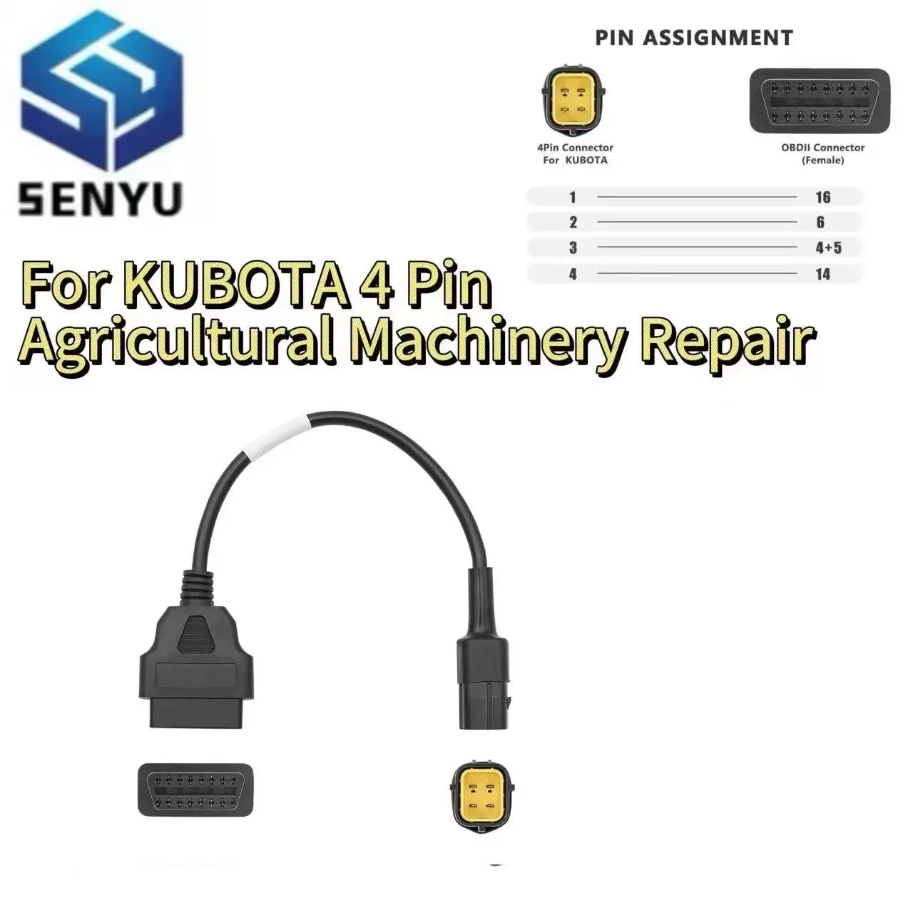 For KUBOTA 4 Pin OBD2 Adapter Cable OBD 2 16 Pin to 4 Pin Agricultural Machinery Repair Accessories Scanner Diagnostic Connector