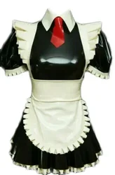 Uniforme de femme de chambre, en Latex, confortable, gomme, tenue de club, Cosplay, noir et blanc, 0,45mm, S-XXL