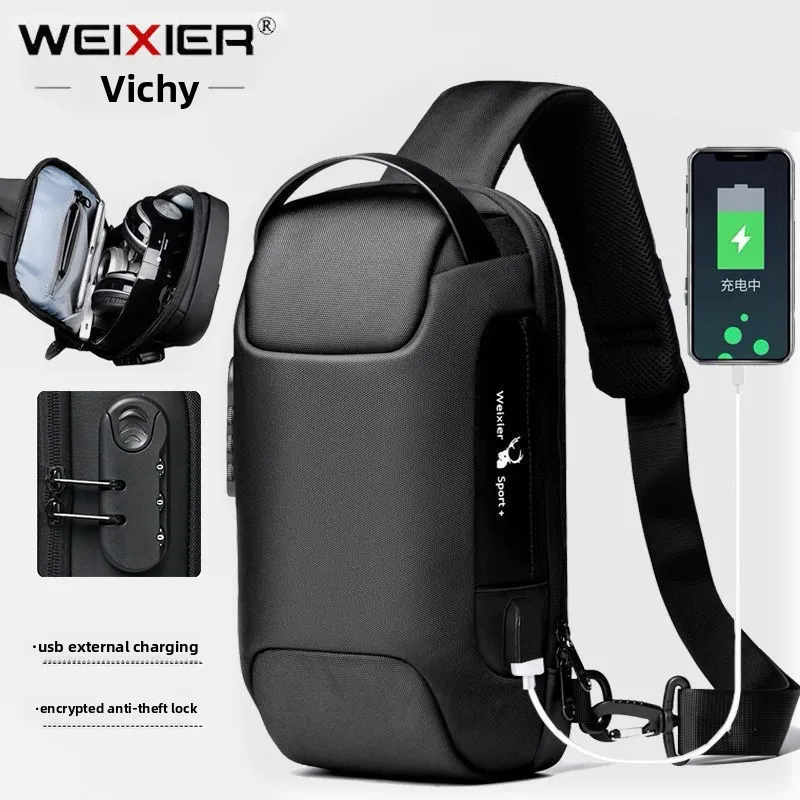 

Homefish Usb Crossbody Bag Anti-Theft Shoulder Bags Waterproof Oxford Waist Bag Multifunction Short Travel Messenger Chest Pack