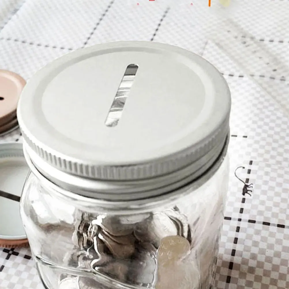 

8pcs Metal Coin Slot Lid For Wide Mouth Mason Jars Piggy Bank Cover Change Storage Jar Cap Money Saving Lid Compatible With